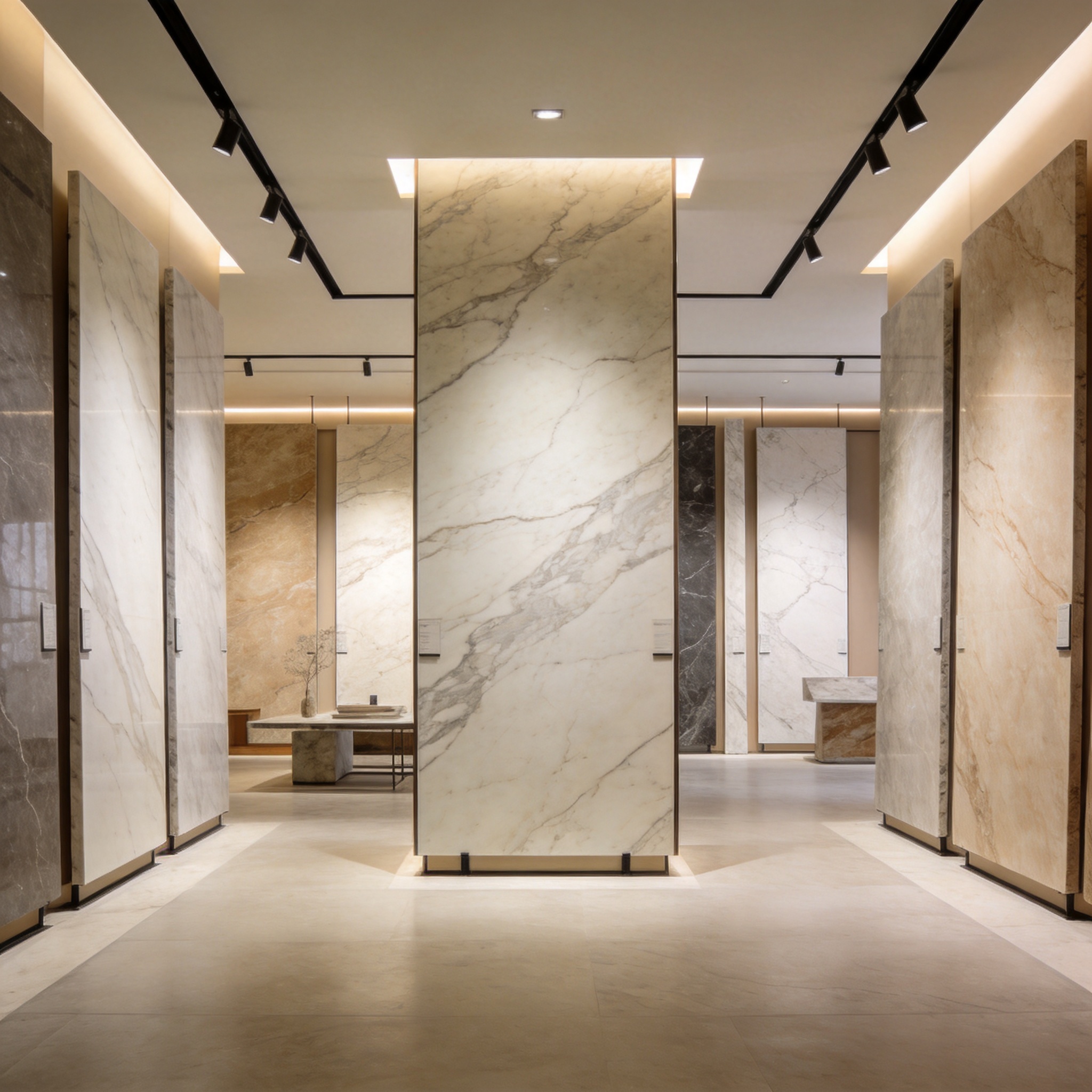 Natural stone showroom with curated slab selection